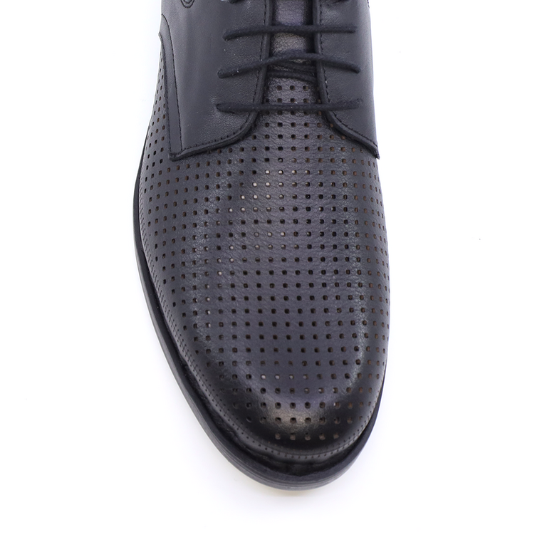 Pantofi derby bărbați Benvenuti negri din piele cu perforații 2125BPF32610N