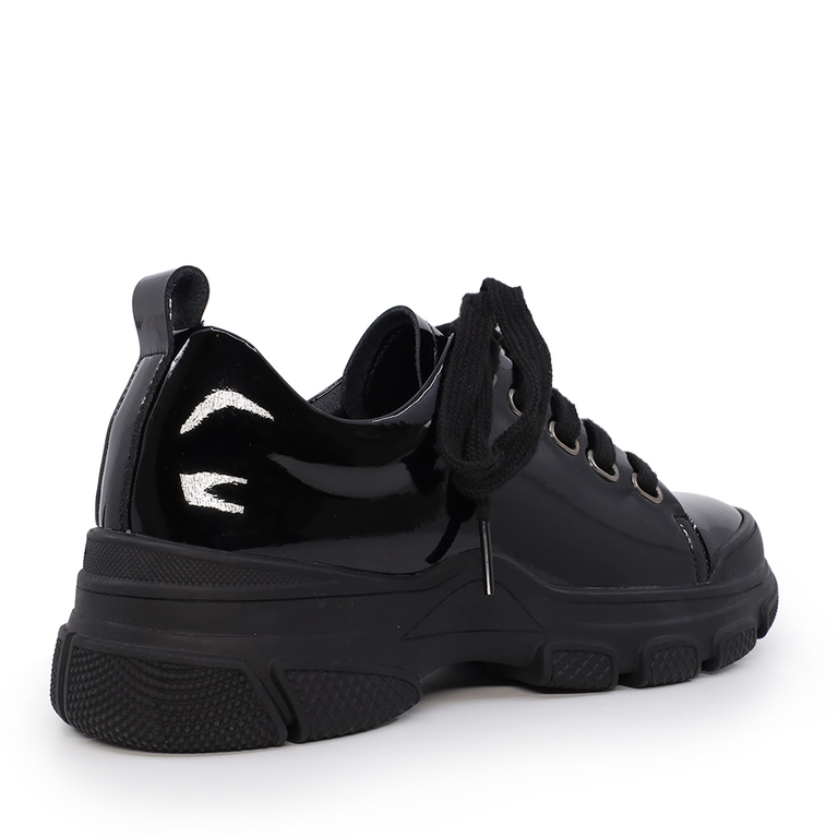 Pantofi lace up copii Benvenuti negri din piele lăcuită 3795FP208LN