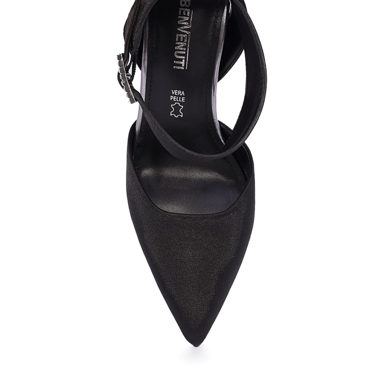 Pantofi slingback femei Benvenuti negri din satin 1207DD2408RAN