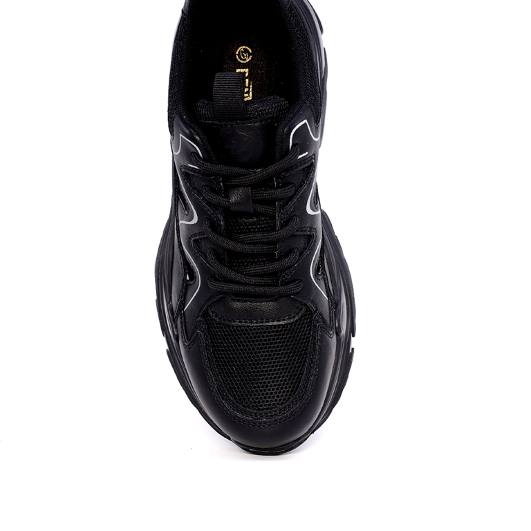 Sneakers cu decupaj lateral femei Benvenuti negri din piele și textil 1277DPF1600N