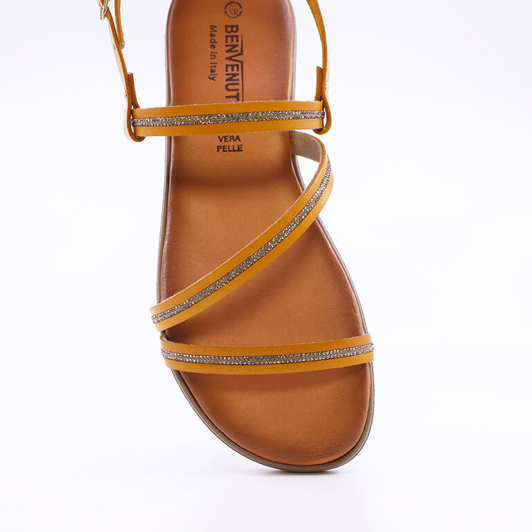 Sandale cu ștrasuri femei Benvenuti galbene din piele  1807DS15967G