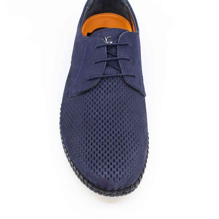 Pantofi bărbati Luca di Gioia bleumarin din piele nabuck cu perforații 2095BPF22400BL