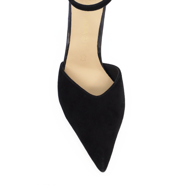 Pantofi decupați femei Luca di Gioia negri din piele întoarsă cu toc 3845DD106VN
