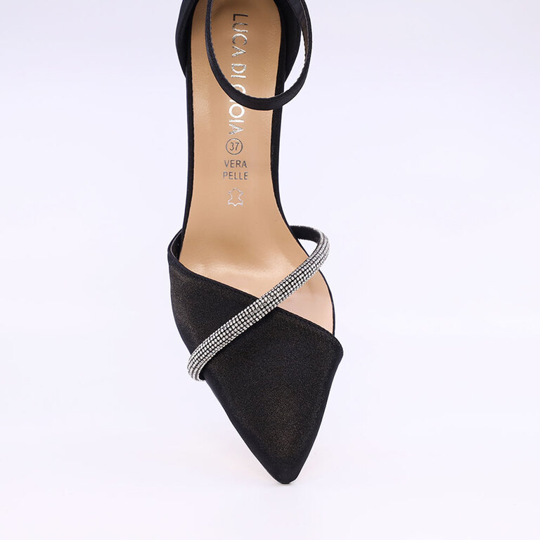 Pantofi decupați femei Luca di Gioia negri din satin cu ștrasuri 1157DD2212RAN