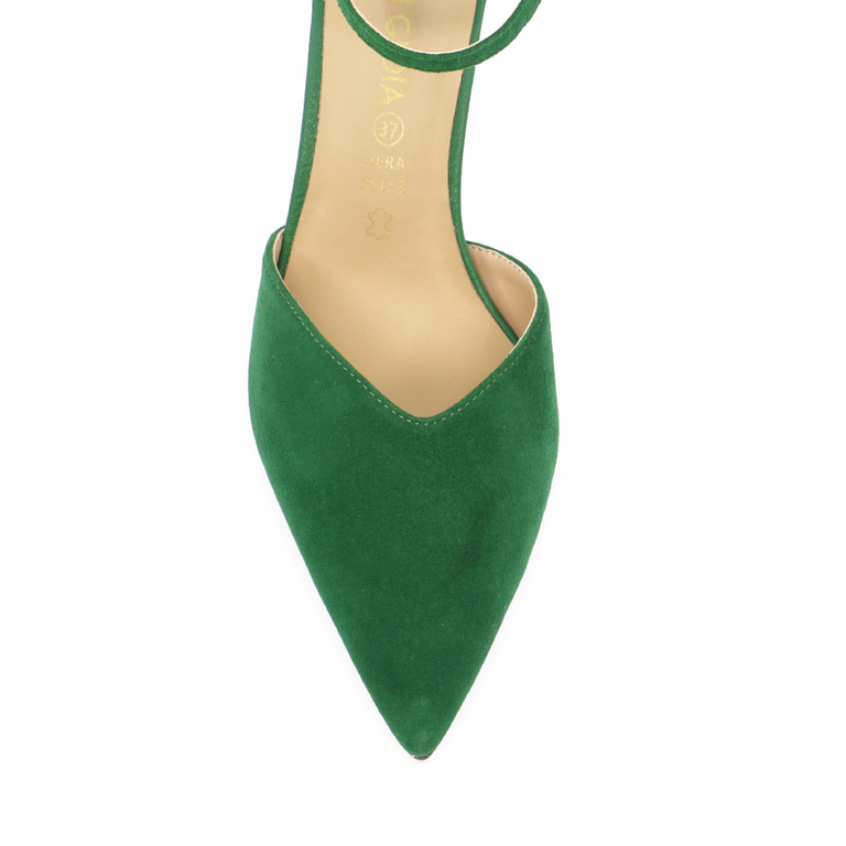 Pantofi decupați femei Luca di Gioia verzi din piele întoarsă cu toc 3845DD106VV