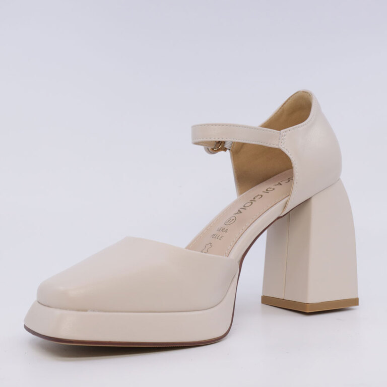 Pantofi Mary Jane cu platformă femei Luca di Gioia bej din piele cu toc 3847DD128BE