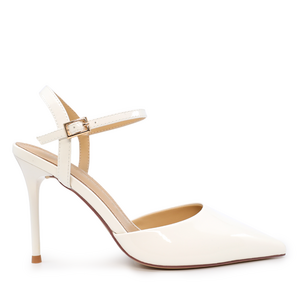 Pantofi stiletto slingback femei Luca di Gioia albi din piele lăcuită cu toc 3845DD111LA