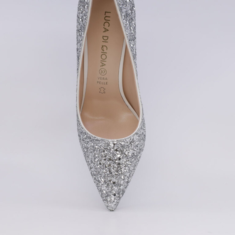 Pantofi stiletto  femei Luca di Gioia argintii din glitter 3847DP278GLAG