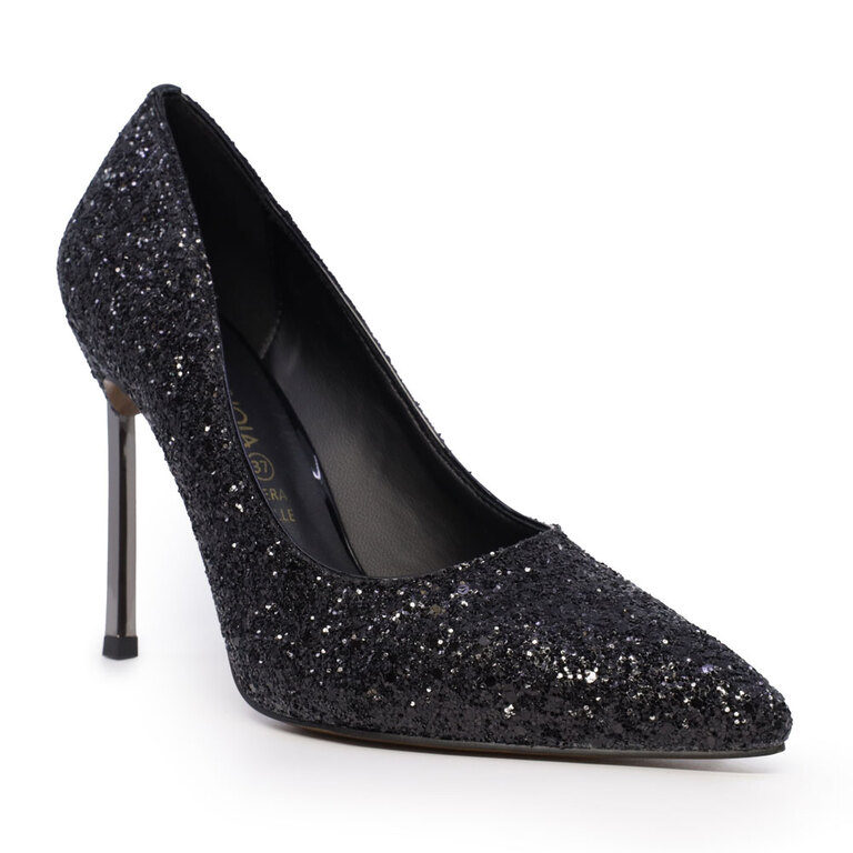 Pantofi stiletto  femei Luca di Gioia negri din glitter 3847DP278GLN