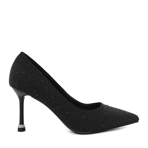 Pantofi stiletto femei Luca di Gioia negri din piele cu ștrasuri 387DP190N
