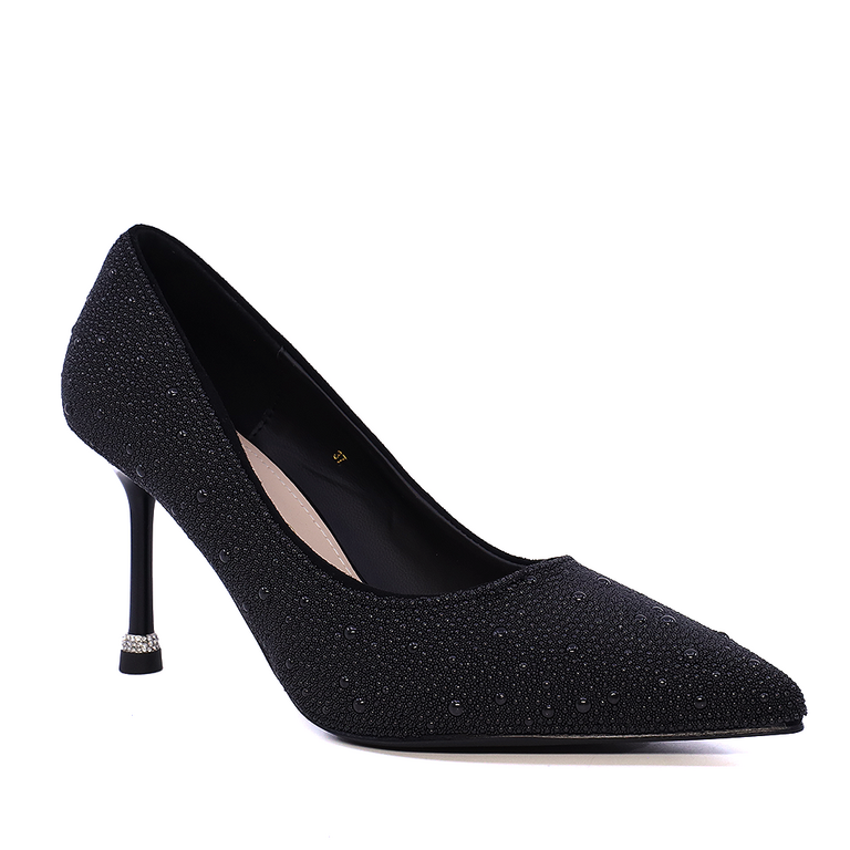 Pantofi stiletto femei Luca di Gioia negri din piele cu ștrasuri 387DP190N