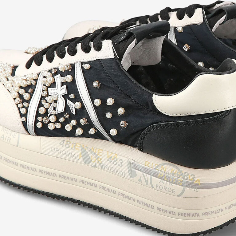 Sneakers femei Premiata Beth negri din piele întoarsă și textil tip fâș 1697DP6752N