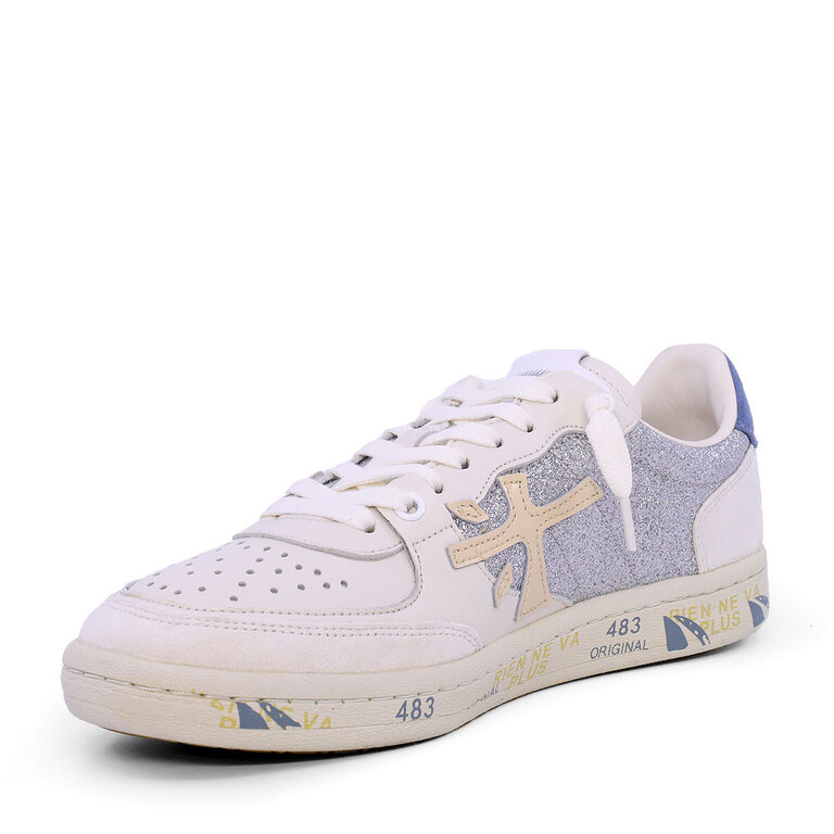 Sneakers femei Premiata  BSKT CLAY-D albi din piele naturală cu gliter argintiu 1697DP6813A