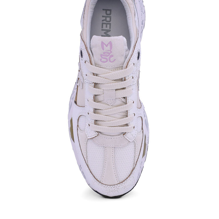 Sneakers femei Premiata Mase-D albi din piele cu aspect vintage și textil 1697DP6680A