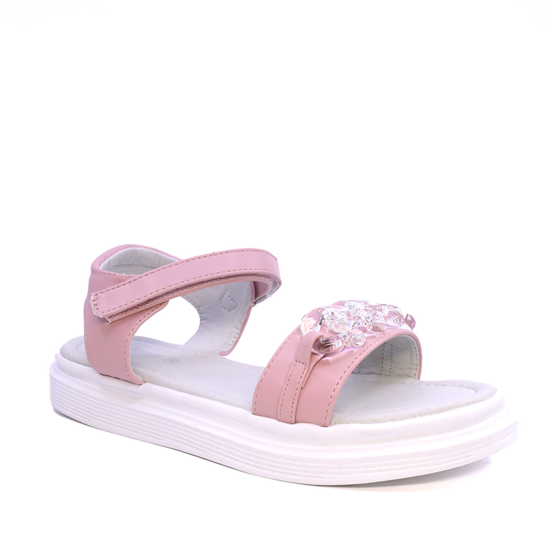 Sandale fete Benvenuti roz cu accesoriu decorativ 2577FS2310RO