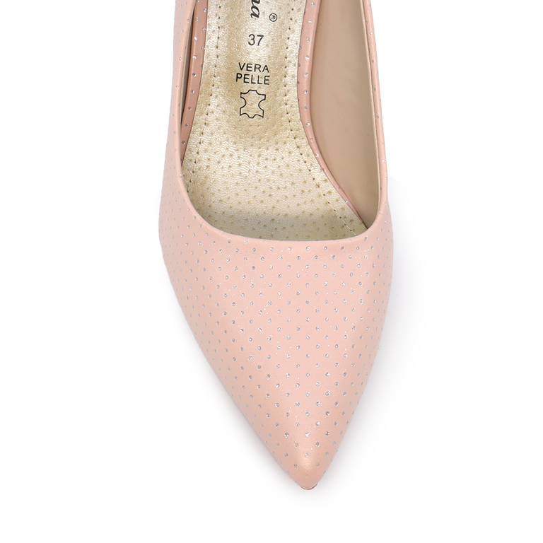 Pantofi stiletto femei Solo Donna roz cu buline argintii 1165DP4400RO 