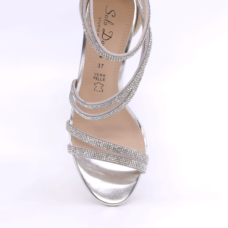 Sandale femei Solo Donna argintii cu ștrasuri și toc înalt 1167DS1120AG