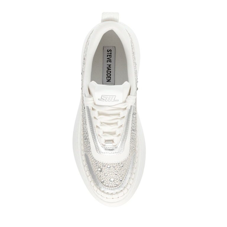 Sneakers femei Steve Madden albi din material sintetic cu ștrasuri 1467DPDOUBLETAK-RGR
